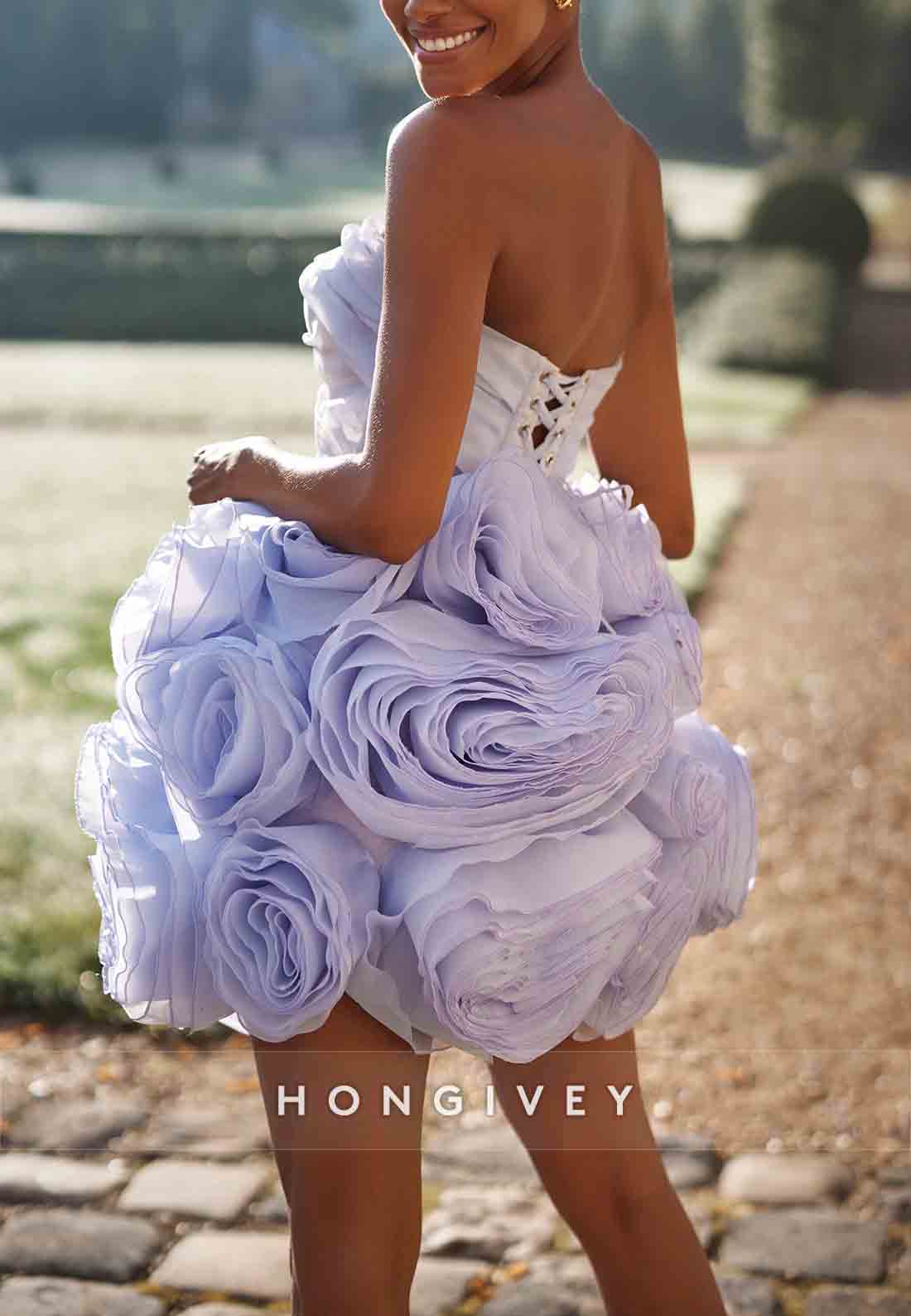 Strapless A-Line Crisscross Back Short Homecoming Dresses with ruffles