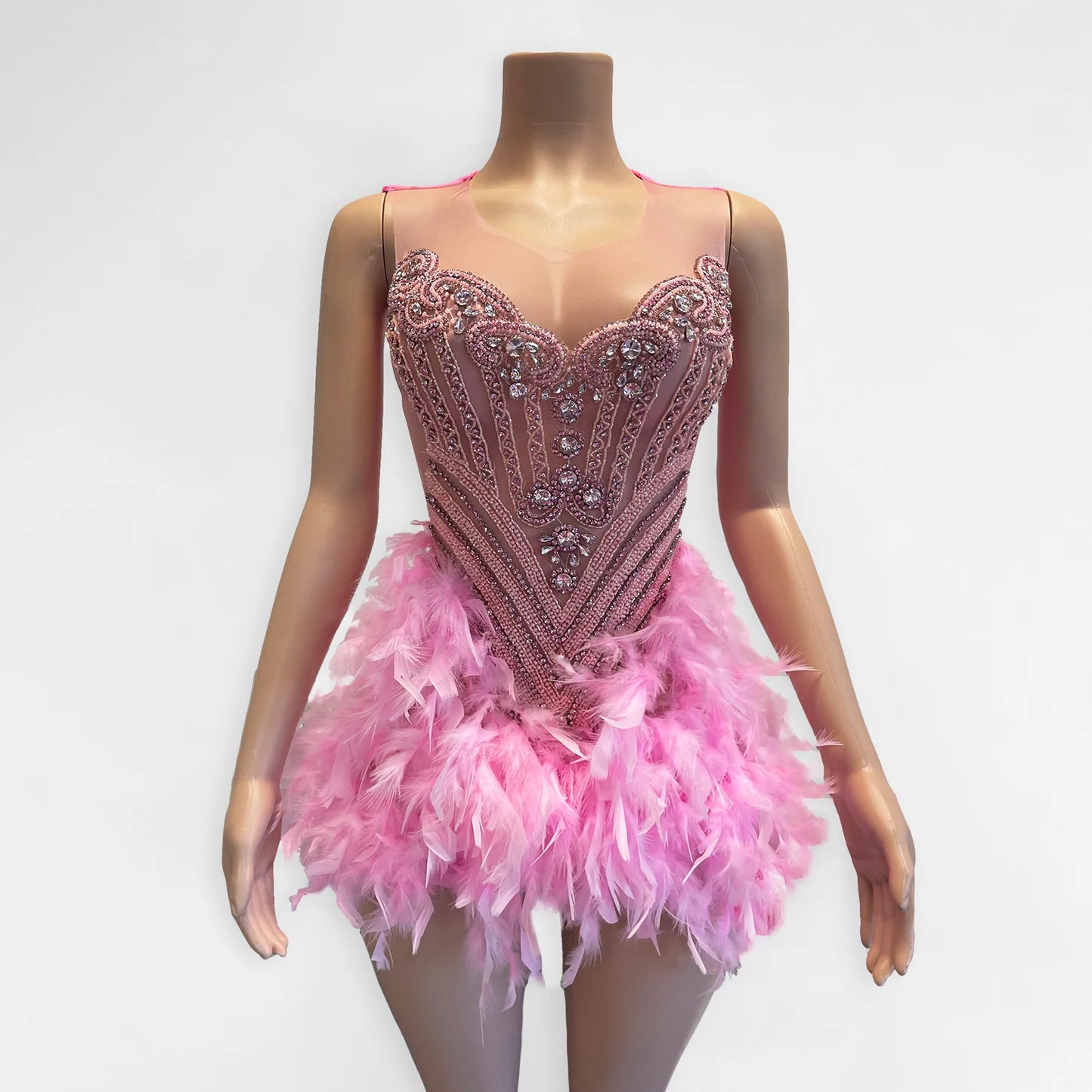 H2092 - Sexy Fitted Glitter Illusion Scoop Cap Sleeves Feathers Homecoming Dresses For Black Women