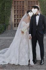 Attractive Long White Strapless Ball Gown Lace Wedding Dress