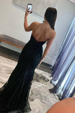 Attractive Mermaid Strapless Lace Appliques Long Prom Dresses