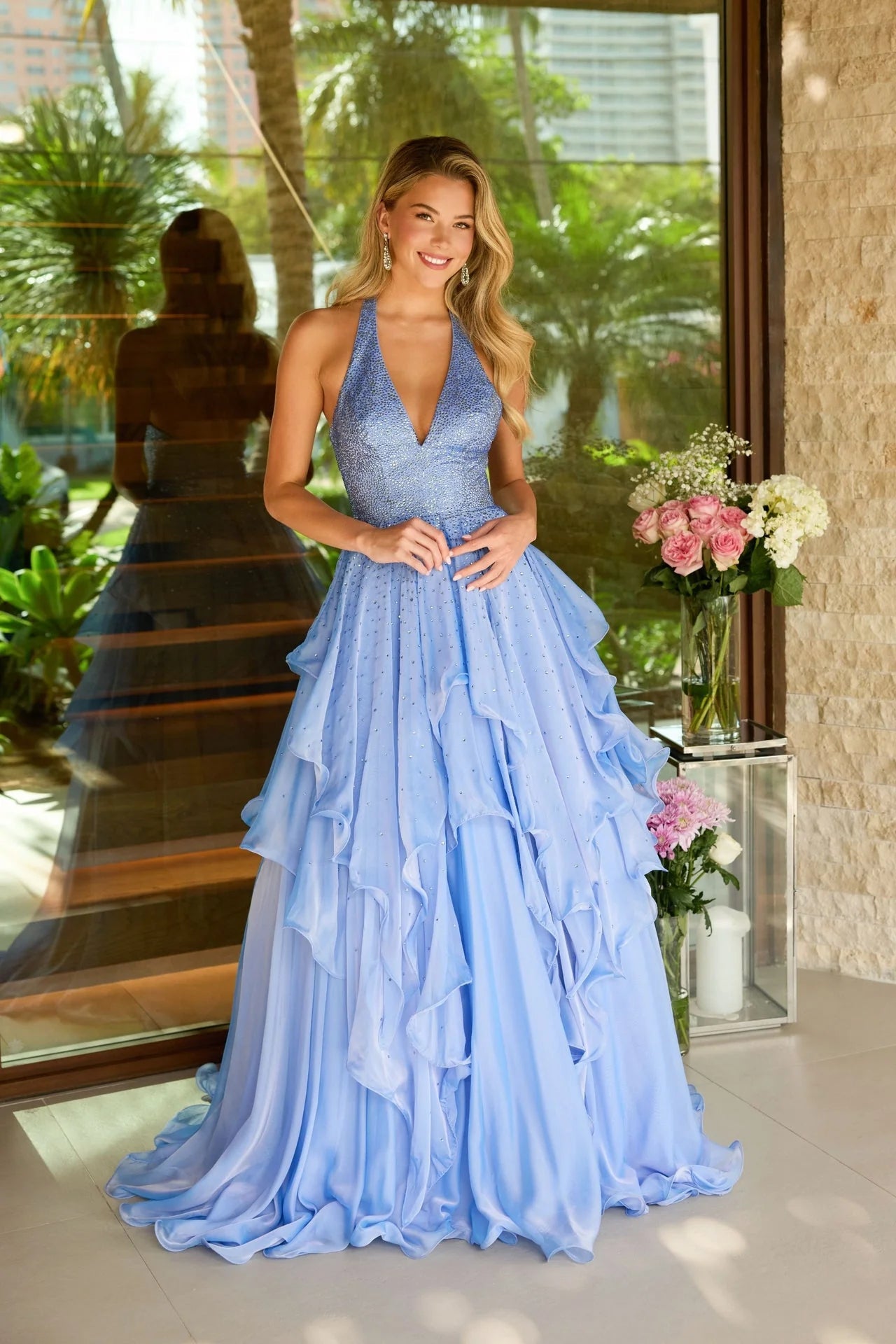 Fashion Spaghetti Strap Sparkle A-Line Ruched Floor-Length Prom Dress