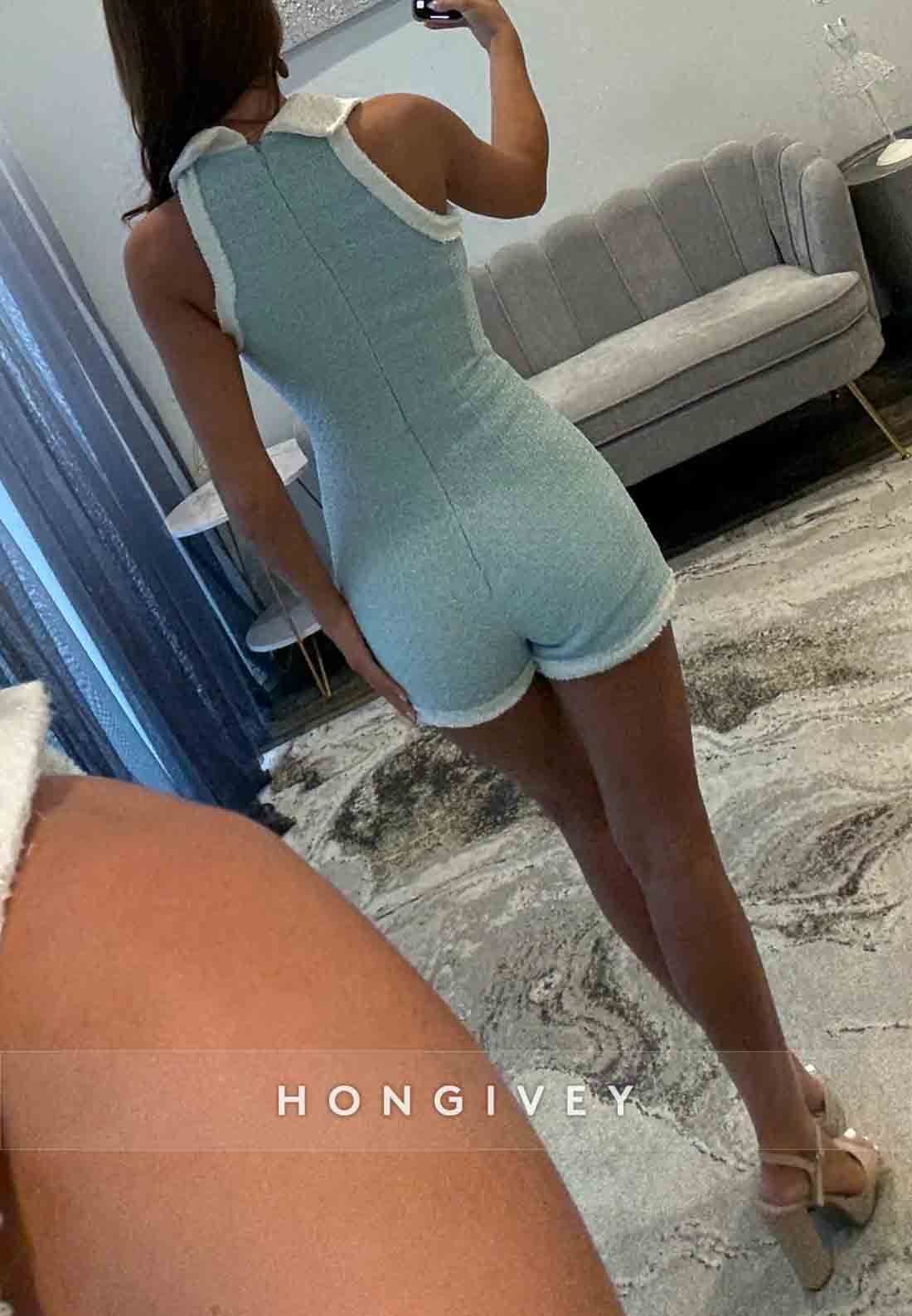 Fashionable Sweetheart Blue Sleeveless Mini Homecoming Dress with Buttons