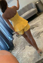 Simple Strapless Pantsuit Sleeveless Low Back Pleated Short Homecoming Dress