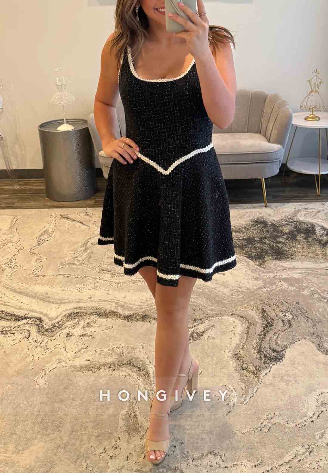 Simple Regular Straps A-Line Pleated Short Homecoming Dress with Trim