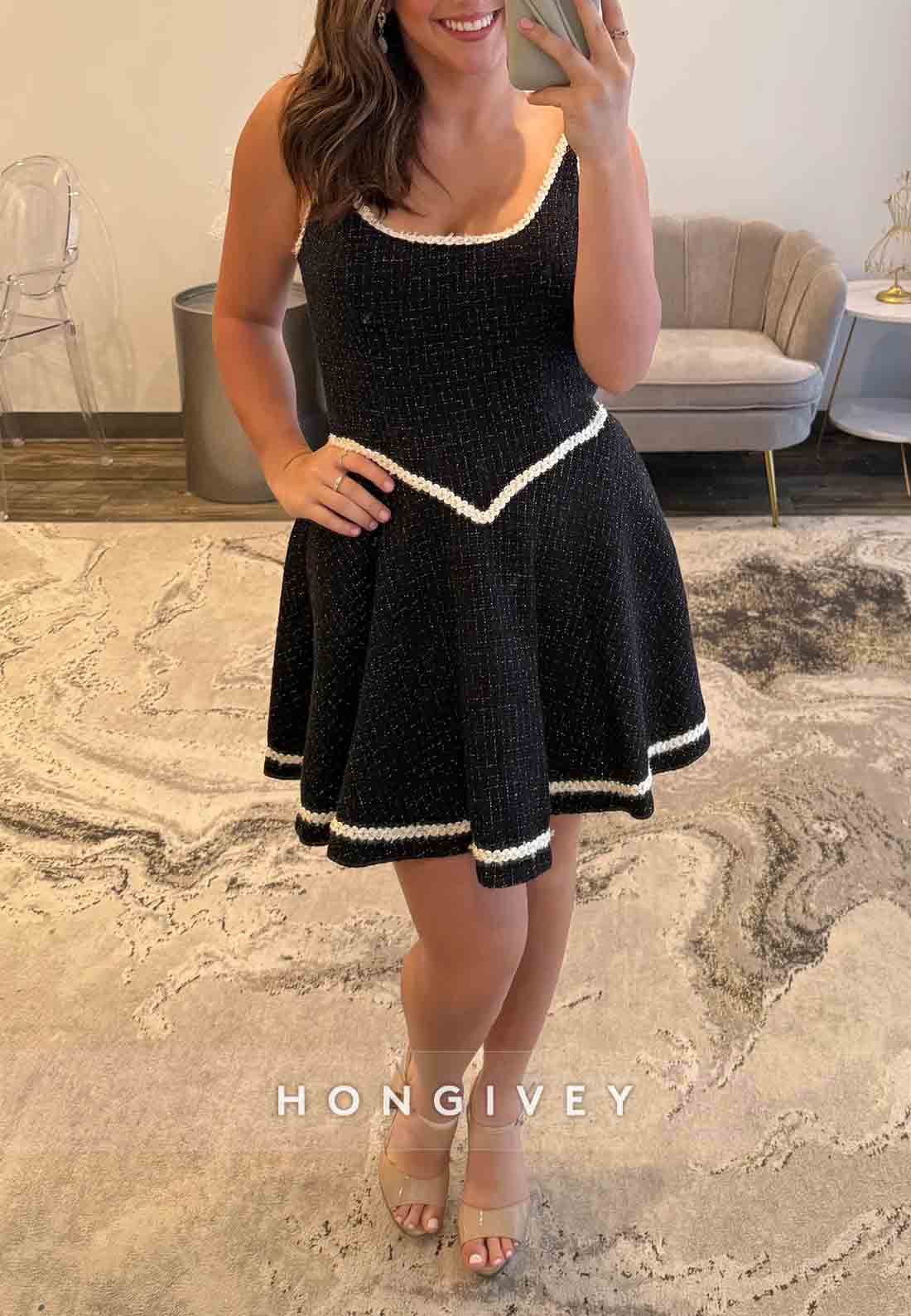 Simple Regular Straps A-Line Pleated Short Homecoming Dress with Trim
