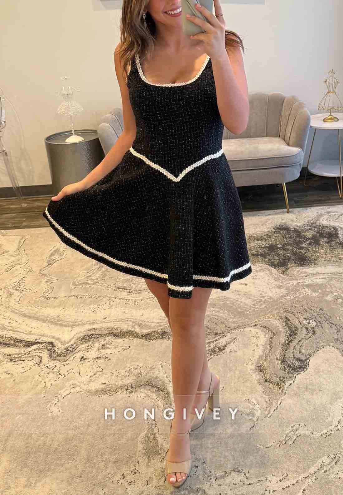 Simple Regular Straps A-Line Pleated Short Homecoming Dress with Trim