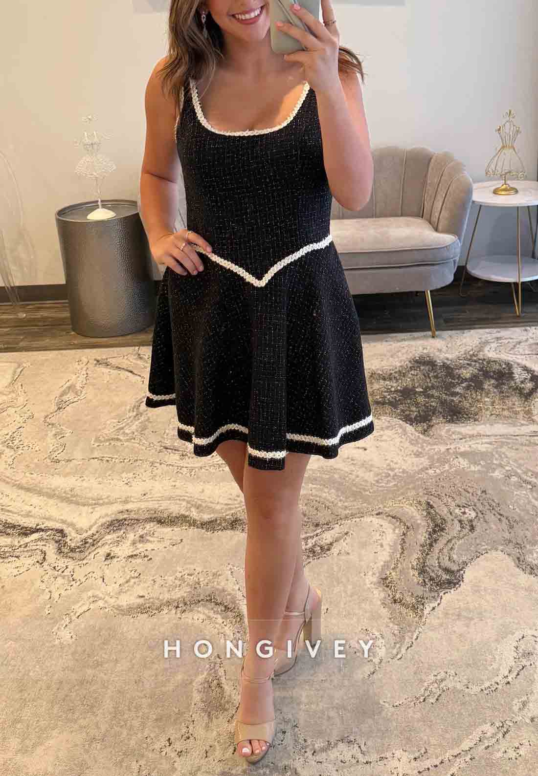 Simple Regular Straps A-Line Pleated Short Homecoming Dress with Trim