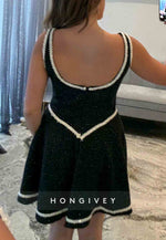 Simple Regular Straps A-Line Pleated Short Homecoming Dress with Trim