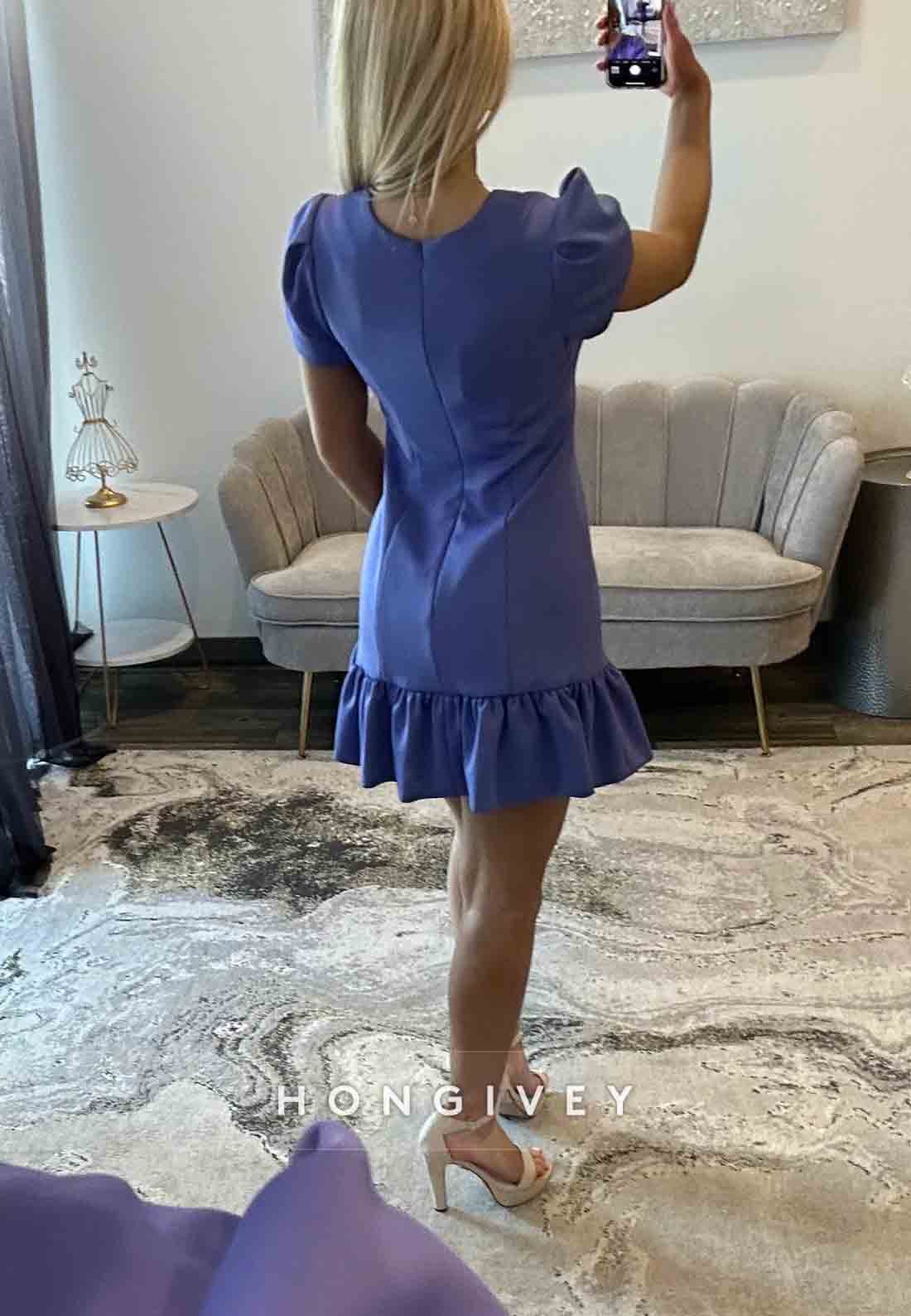 Fashionable Short Sleeves Sheath Short Homecoming Dresses with Ruched