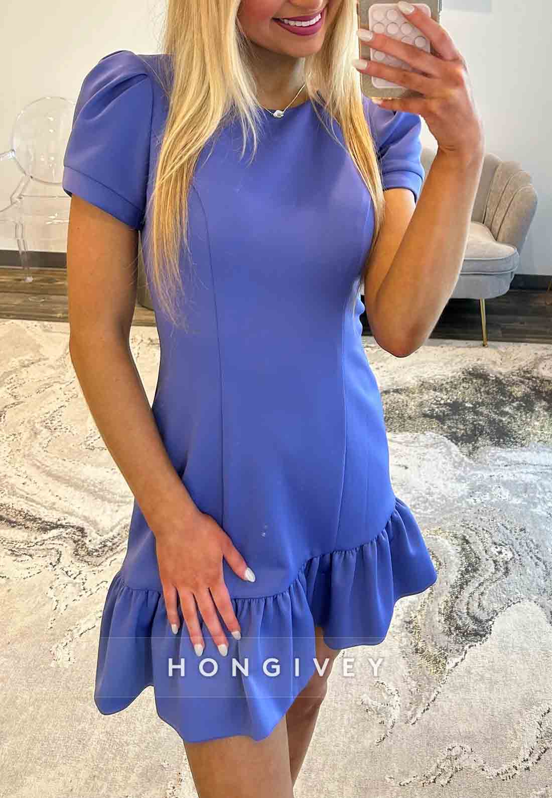 Fashionable Short Sleeves Sheath Short Homecoming Dresses with Ruched