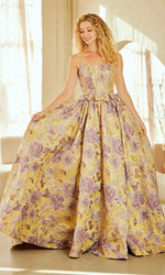 Bow A-Line Strapless Flowers Floral Print Sleeveless Prom Dress Floor-Length
