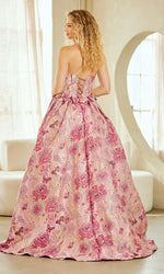 Bow A-Line Strapless Flowers Floral Print Sleeveless Prom Dress Floor-Length