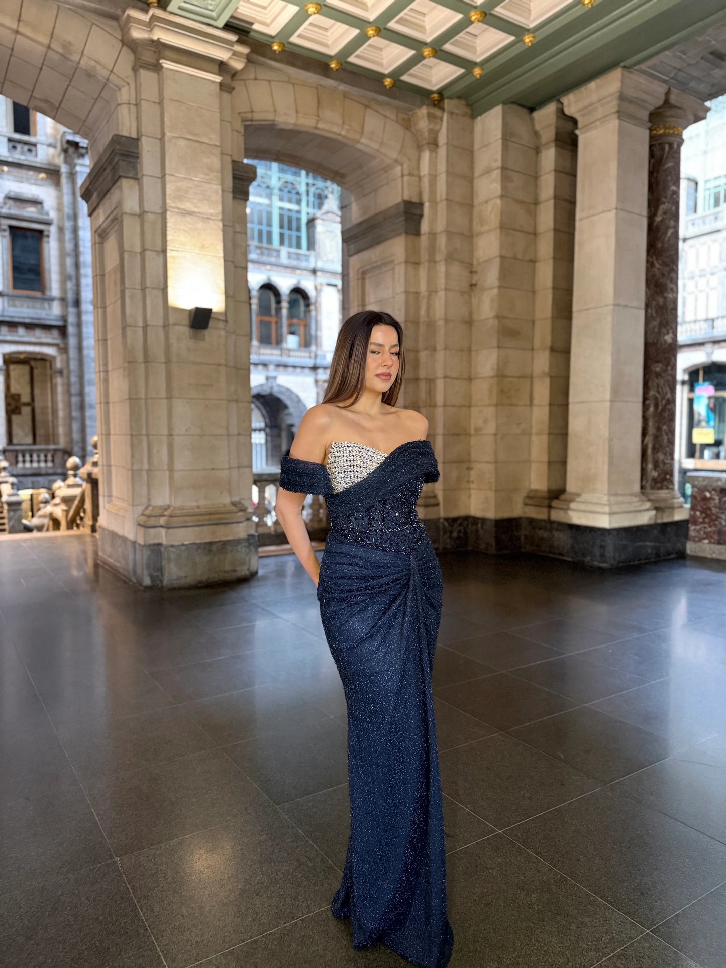 Off the Shoulder Sleeveless Beaded Sparkle Sequins Mermaid Evening Dress