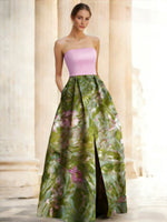 Elegant Evening Dress Jacquard Floral Dress Strapless Elegant Dress Floor Length Pockets