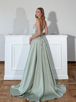 Strapless A-Line Sweetheart Satin Prom Dresses with High Slit