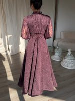 Lace V-Neck Putty Long Sleeve A-Line Ankle-Length Evening Dress