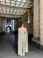 Green Sequins Sparkle Mermaid Sleeveless Cape Evening Dress