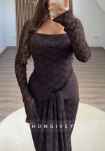 Elegant Long Sleeves Lace Formal Gown Detachable Mermaid Evening Gowns