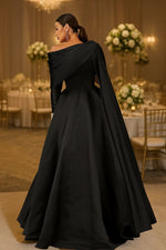 One Shoulder Long Sleeve Beaded A-Line Formal Evening Dress Floor-Length