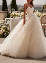 Sweetheart Sleeveless Court Train Satin_Tulle Wedding Dresses With Appliques Lace