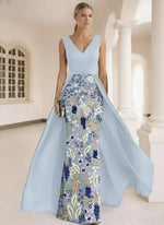 V-Neck Sleeveless Flowers Floral Print Court Train Mermaid Evening Dress