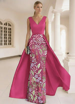 V-Neck Sleeveless Flowers Floral Print Court Train Mermaid Evening Dress