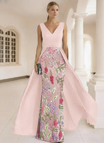 V-Neck Sleeveless Flowers Floral Print Court Train Mermaid Evening Dress