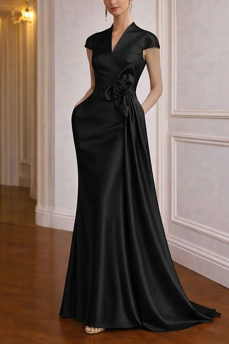 V-Neck Flowers Mermaid Sleeveless Evening Dress Mother of the Bride Dress