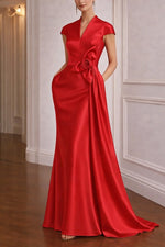 V-Neck Flowers Mermaid Sleeveless Evening Dress Mother of the Bride Dress