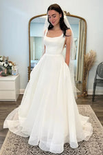 Bateau Sleeveless Backless Beach Wedding Dress With Backless