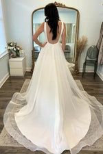Bateau Sleeveless Backless Beach Wedding Dress With Backless