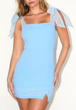 Beaming Perfection Light Blue Pearl Organza Tie-Strap Homecoming Mini Dress