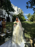 Beautiful Long Ivory A-line Strapless V-neck Split Front Wedding Dress with Ruffles