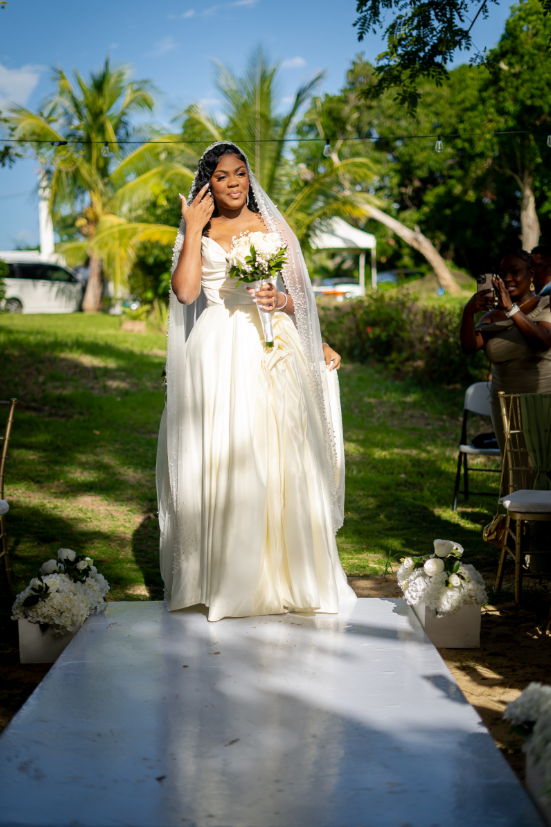 Beautiful Long Ivory A-line Strapless V-neck Split Front Wedding Dress with Ruffles