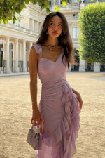 Beautiful A Line Sweetheart Lilac Long Prom Dress with Ruffles