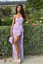 Beautiful A Line Sweetheart Lilac Long Prom Dress with Ruffles