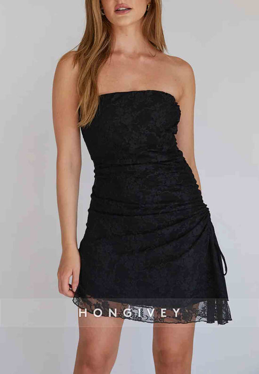 Simple Strapless Asymmetrical Pleated Simple Mini Homecoming Dress