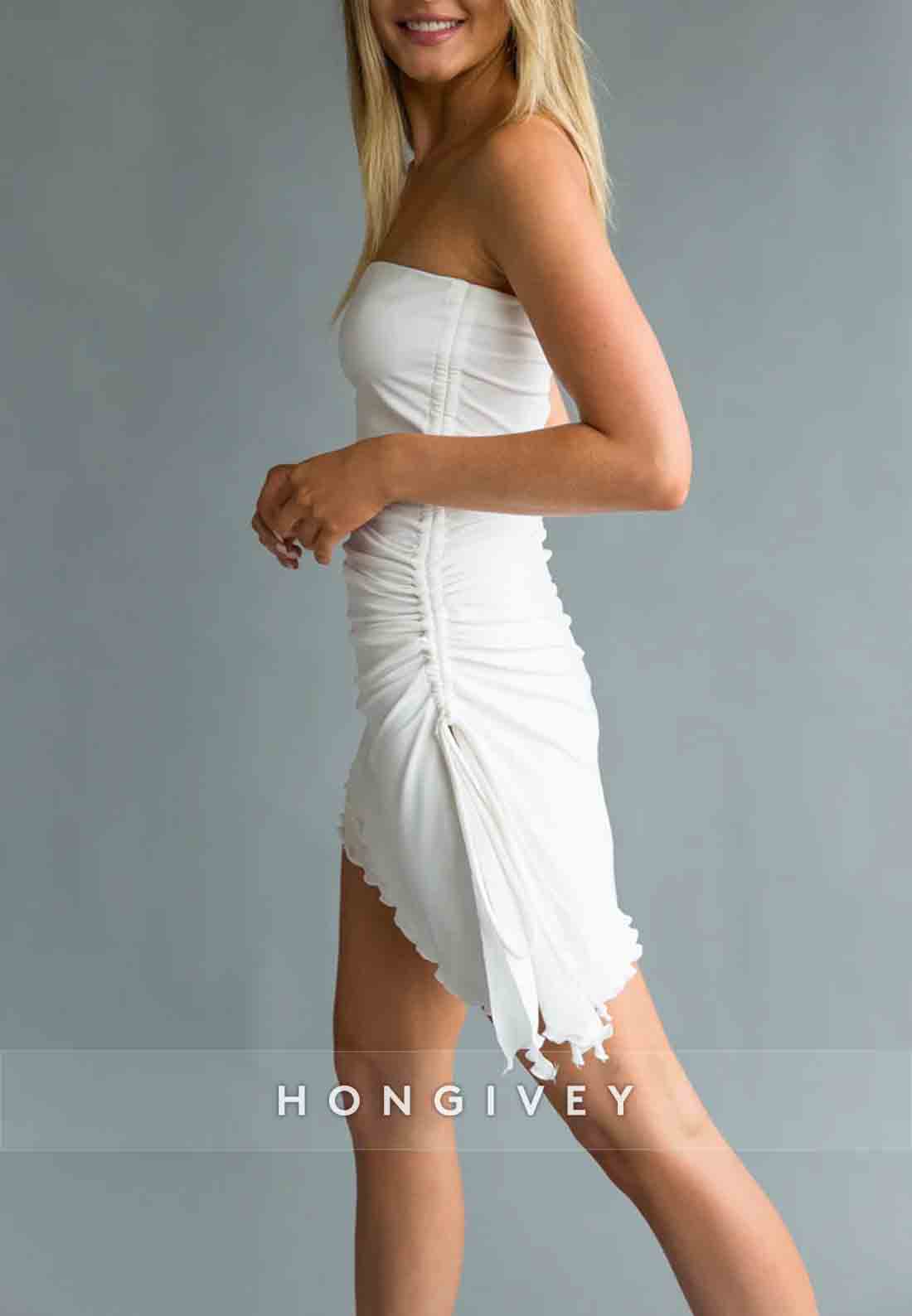 Simple Strapless Asymmetrical Pleated Simple Mini Homecoming Dress