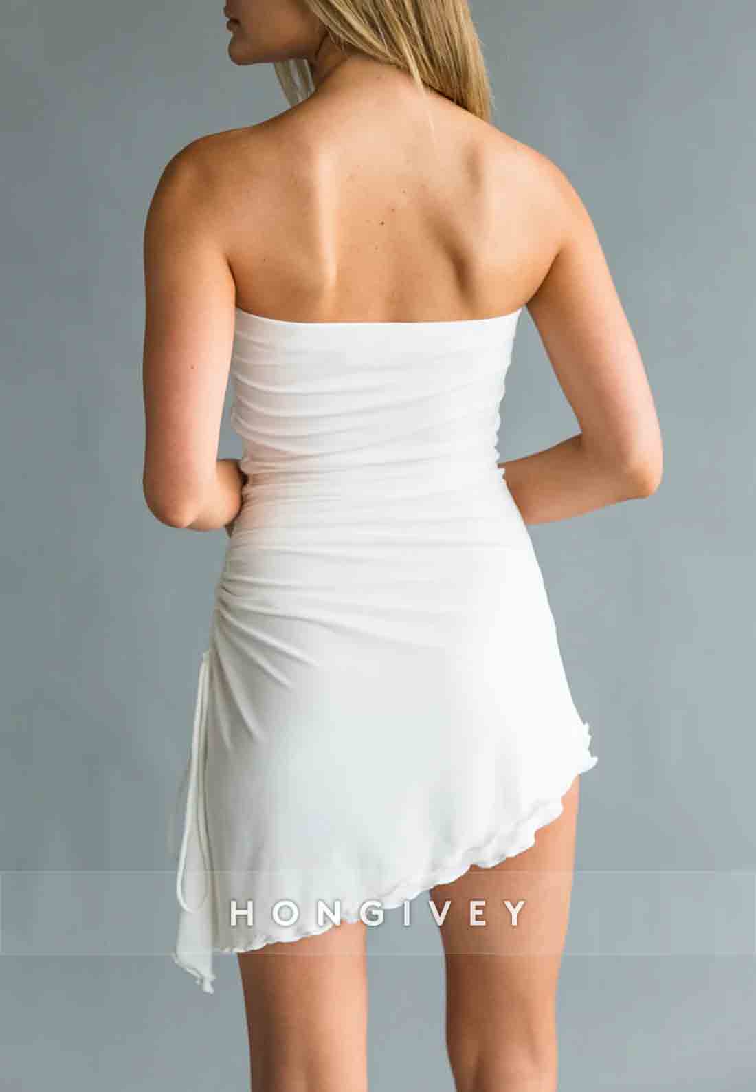 Simple Strapless Asymmetrical Pleated Simple Mini Homecoming Dress