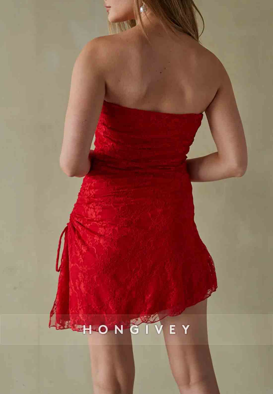 Simple Strapless Asymmetrical Pleated Simple Mini Homecoming Dress