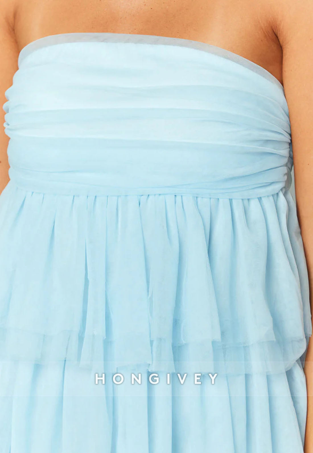 Strapless Light Blue Birthday Girl Homecoming Dress Mini Party Dress with Ruffles