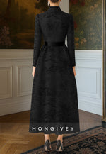 A-Line Evening Gown Long Sleeve V Neck Ankle-Length with Bowknot Mother of the Bride Dress