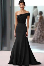 Coffee One Shoulder Crepe Mermaid Long Ruched Gala Dress