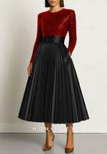 Black and Gold Long Sleeves A-Line Cocktail Dresses with Metallic Golden and Pockets