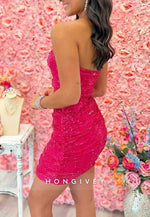 Bling Sheath Sweetheart Fuchsia Sequins Short Homecoming Dress with Keyhole