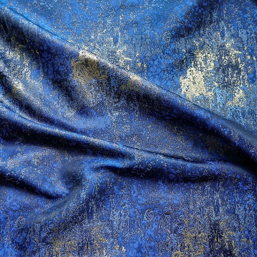 Elegant Blue Jacquard Brocade A-Line Evening Gown with Pocket