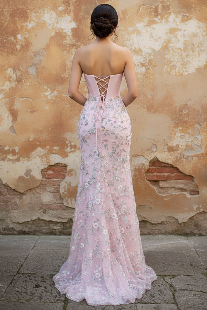 Blush Pink Prom Dress with Enchanted Floral 3D Appliqu