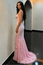 Fashionable Mermaid Spaghetti Straps Blush Pink Prom Dress with Embroidery