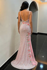 Fashionable Mermaid Spaghetti Straps Blush Pink Prom Dress with Embroidery