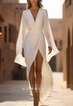 Bohemian Wrap Dress Flutter Sleeves Side Slit White V Neck Maxi Dress